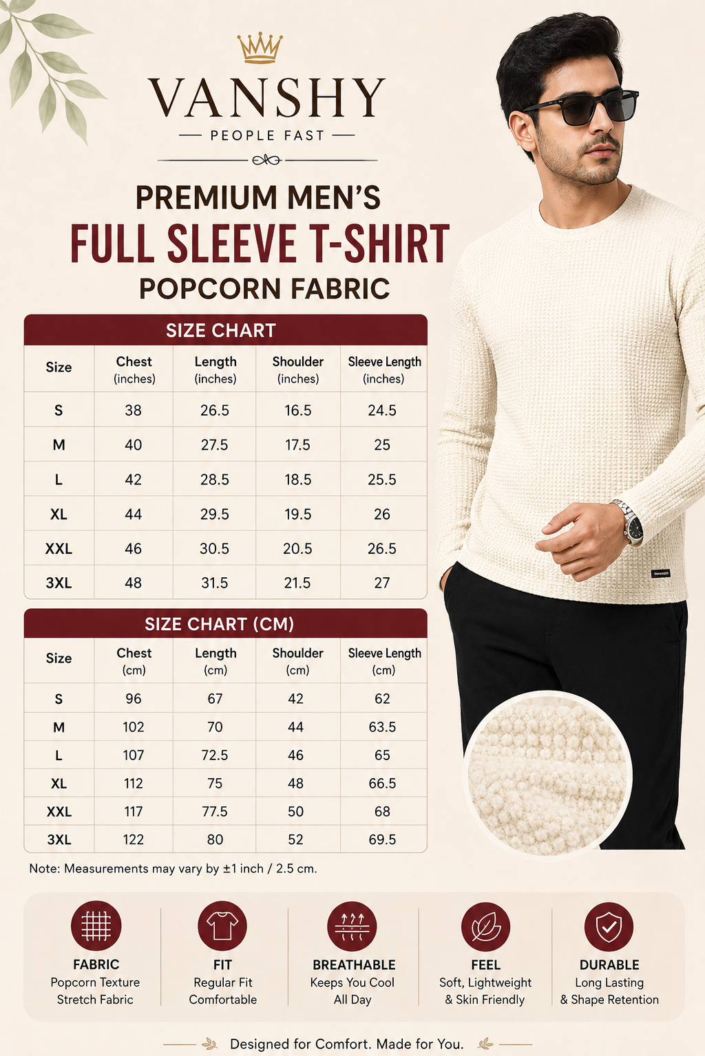 Full Sleeve  Popcorn T-Shirt – Pack of 2