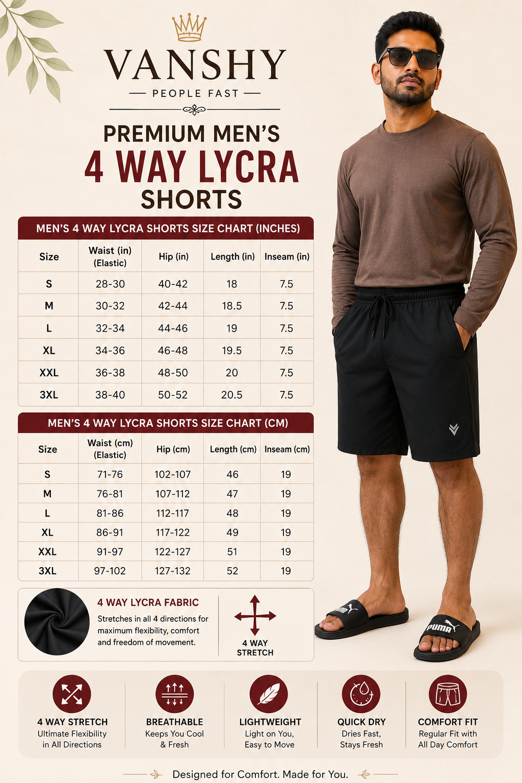 4 Way Lycra   Mens Sports Short