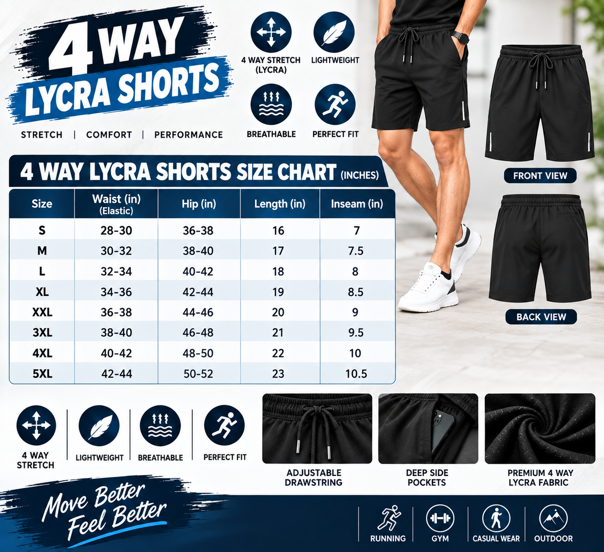 4 Way Lycra   Mens Sports Short