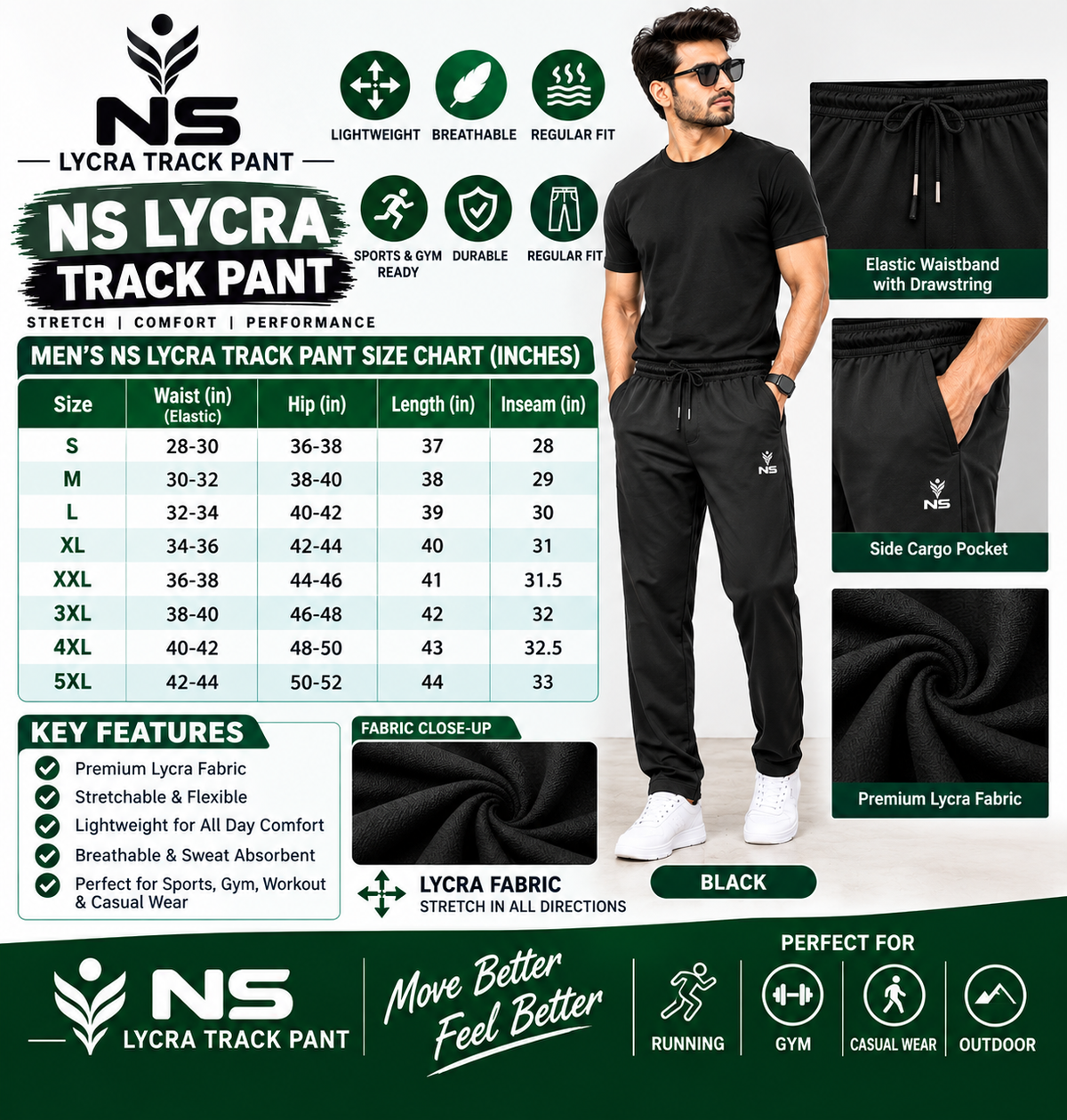 NS Lycra track pant with 2 side Zip